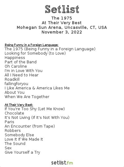 1975 setlists|1975 songs list.